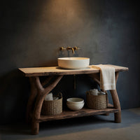 Solid Wood Live Edge Vanity Mid Century Small Bathroom Space