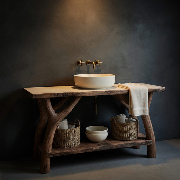 Solid Wood Live Edge Vanity Mid Century Small Bathroom Space