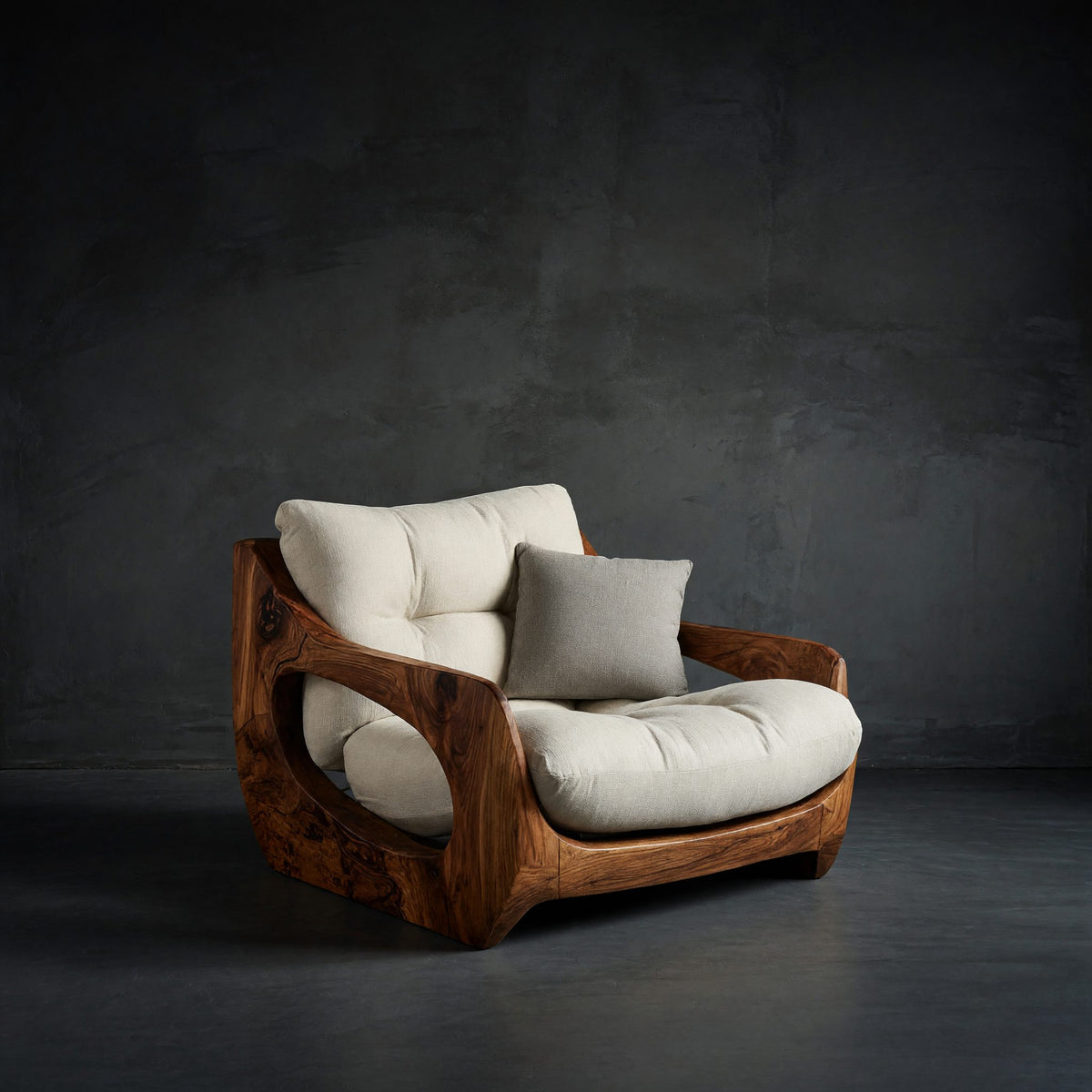 Solid Wood Chair Lounge Seating With Carved Form Living Room