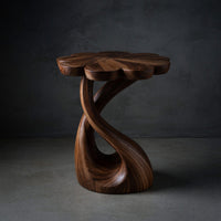 Solid Wood Nightstand Handcrafted With Floral Shaped Tabletop Bedroom