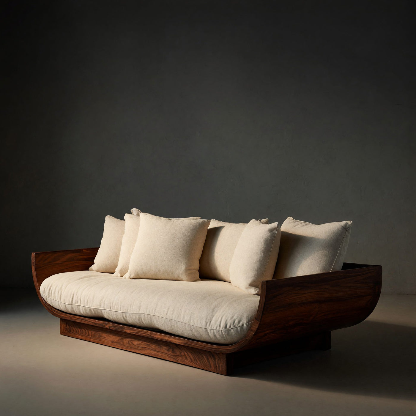Solid Wood Sofa With Curved Form Living Room