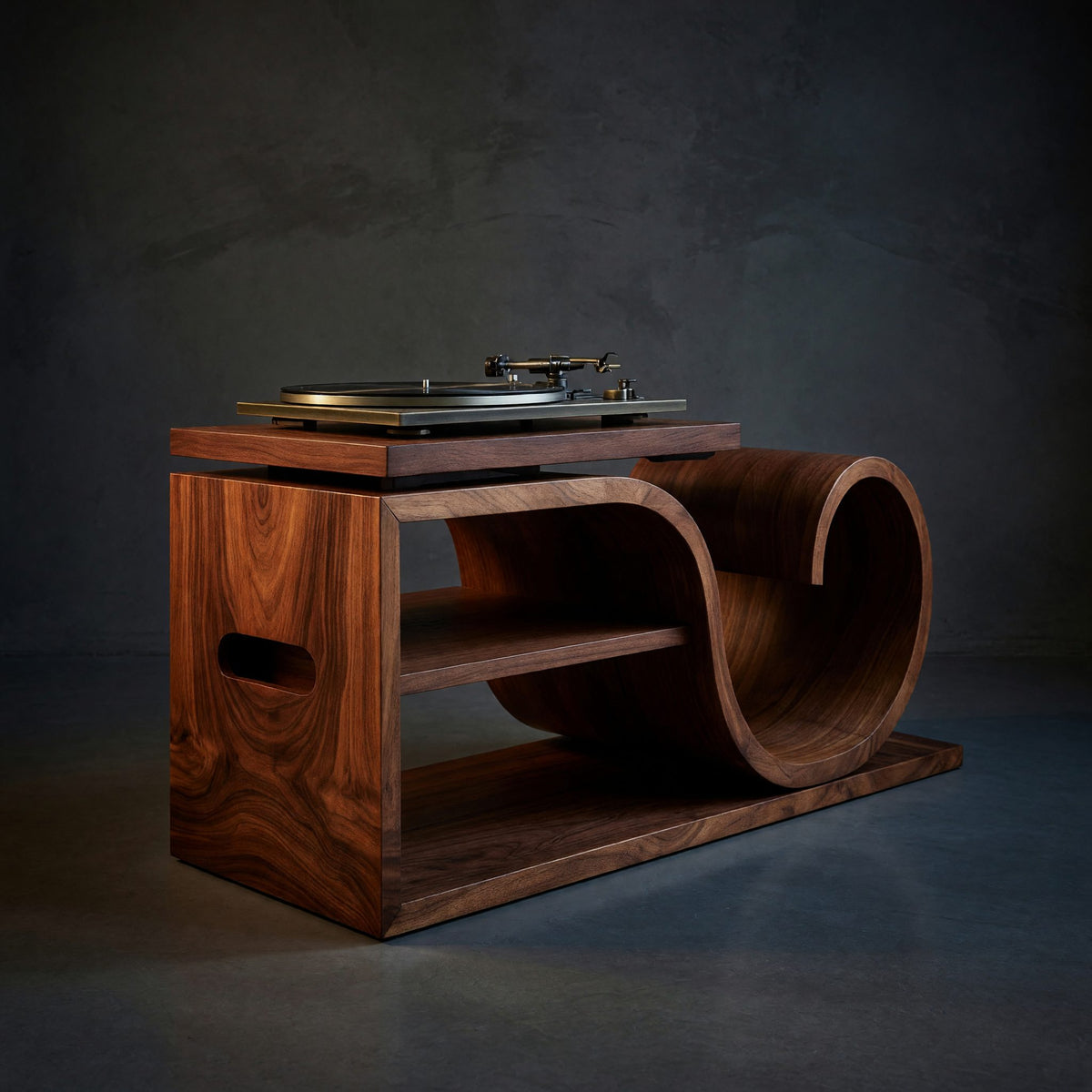 Solid Wood Record Player Stand Japandi Wave Cabinet Wellness Room