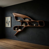 Wingform Wall Bookshelf, Carved from Solid Walnut