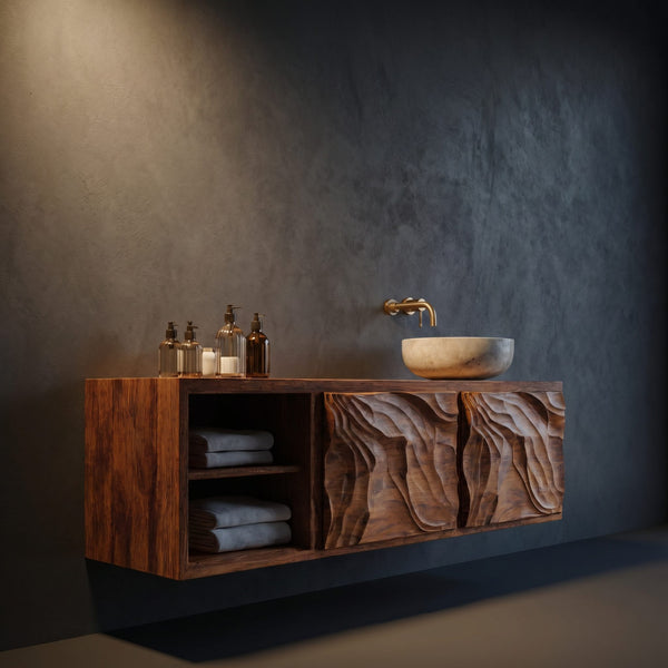 Solid Wood Bathroom Vanity Minimal Sculptural