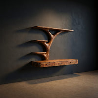 Organic Floating Desk With Branch Shaped Open Shelves For Workspace