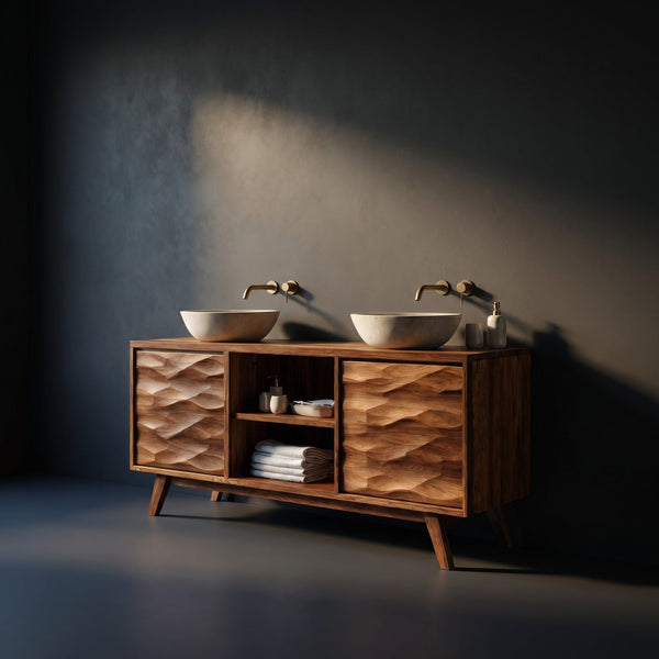 Solid Wood Bathroom Vanity Handcrafted Wave Doors Design
