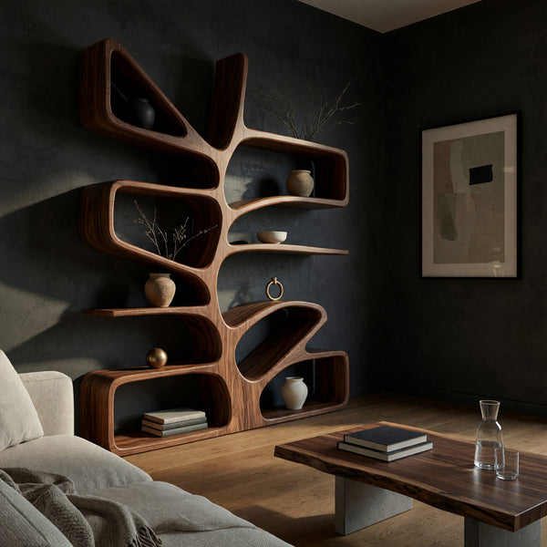 Branching Leaf-Form Bookshelf in Solid Walnut