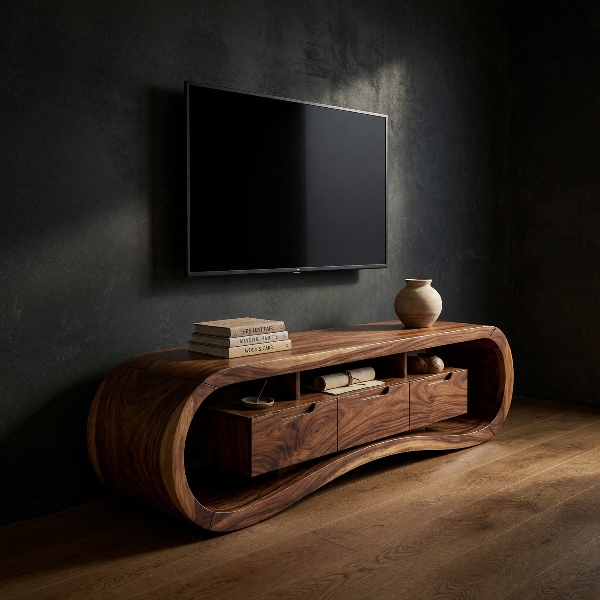 Interlocking Double Curve TV Console with Wave Base