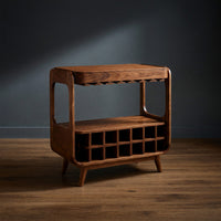 Solid Wood Bar Cabinet Handcrafted Wine With Storage Dining Room