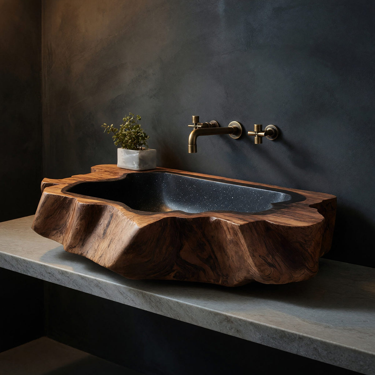 Solid Wood Sink Vanity Handcrafted Wall Mounted Bathroom Natural