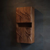 Solid Wood Corner Wall Bathroom Shelf Cabinet With Door Waves