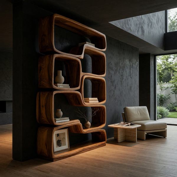 Ribbonfold Bookshelf, Hand-Shaped from Solid Wood