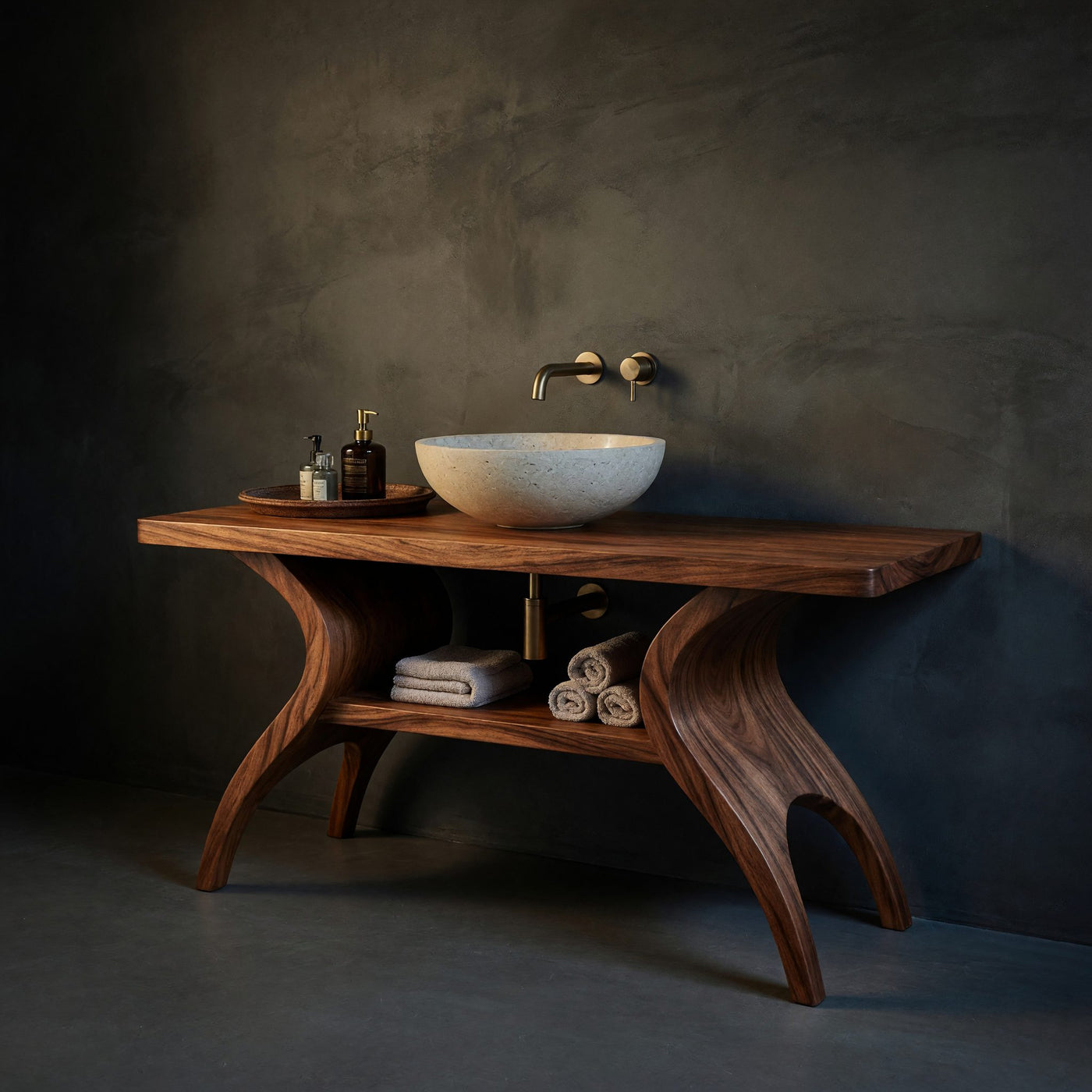 Solid Wood Bathroom Vanity With Open Towel Shelf Bath