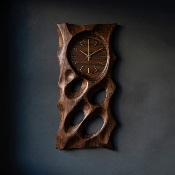 Solid Wood Clock Wall With Hollow Form Living Room