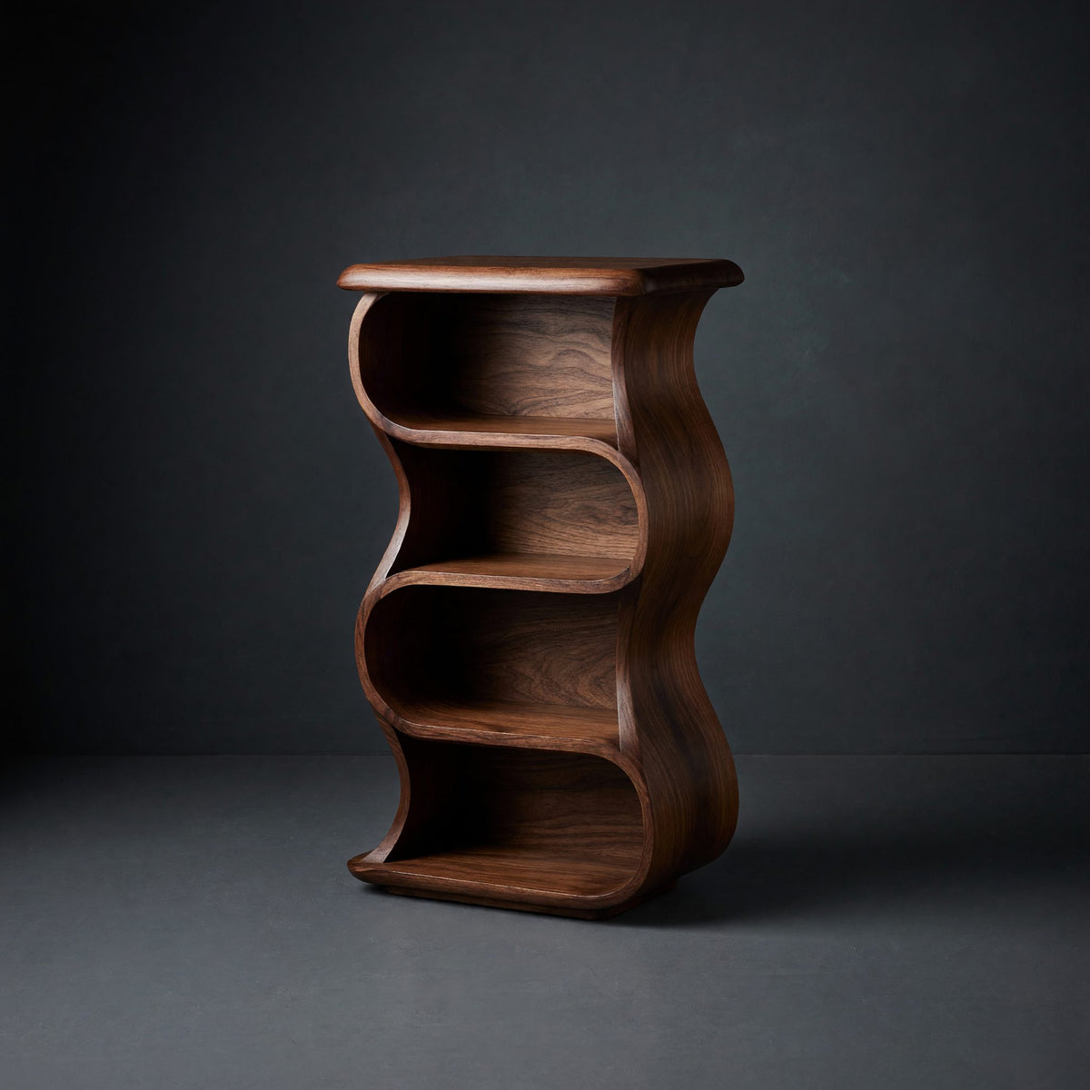 Solid Wood Nightstand Minimalist Sculptural With Open Shelf Bedroom