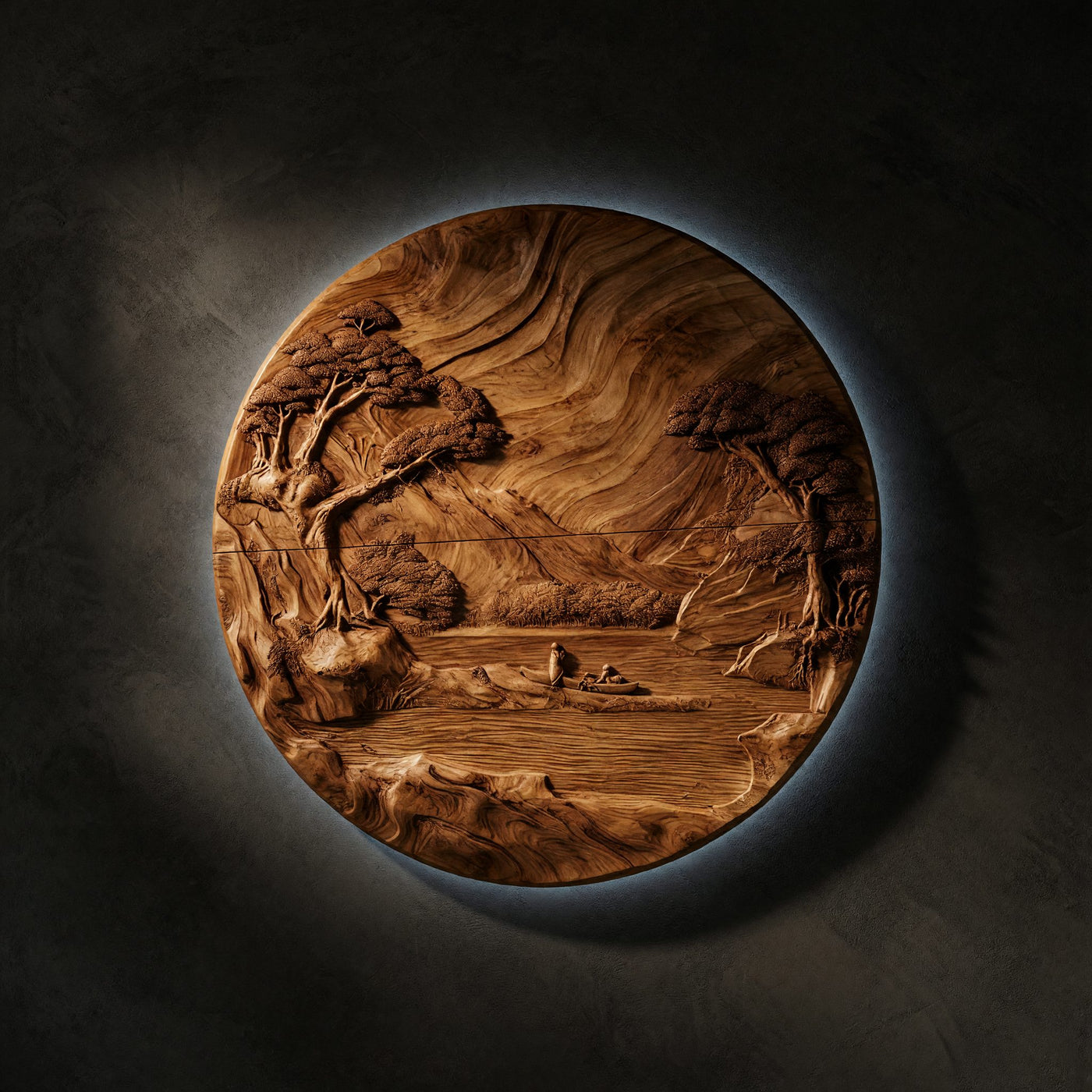 Stillwater Rondel Carved Lake Scene Wall Sculpture