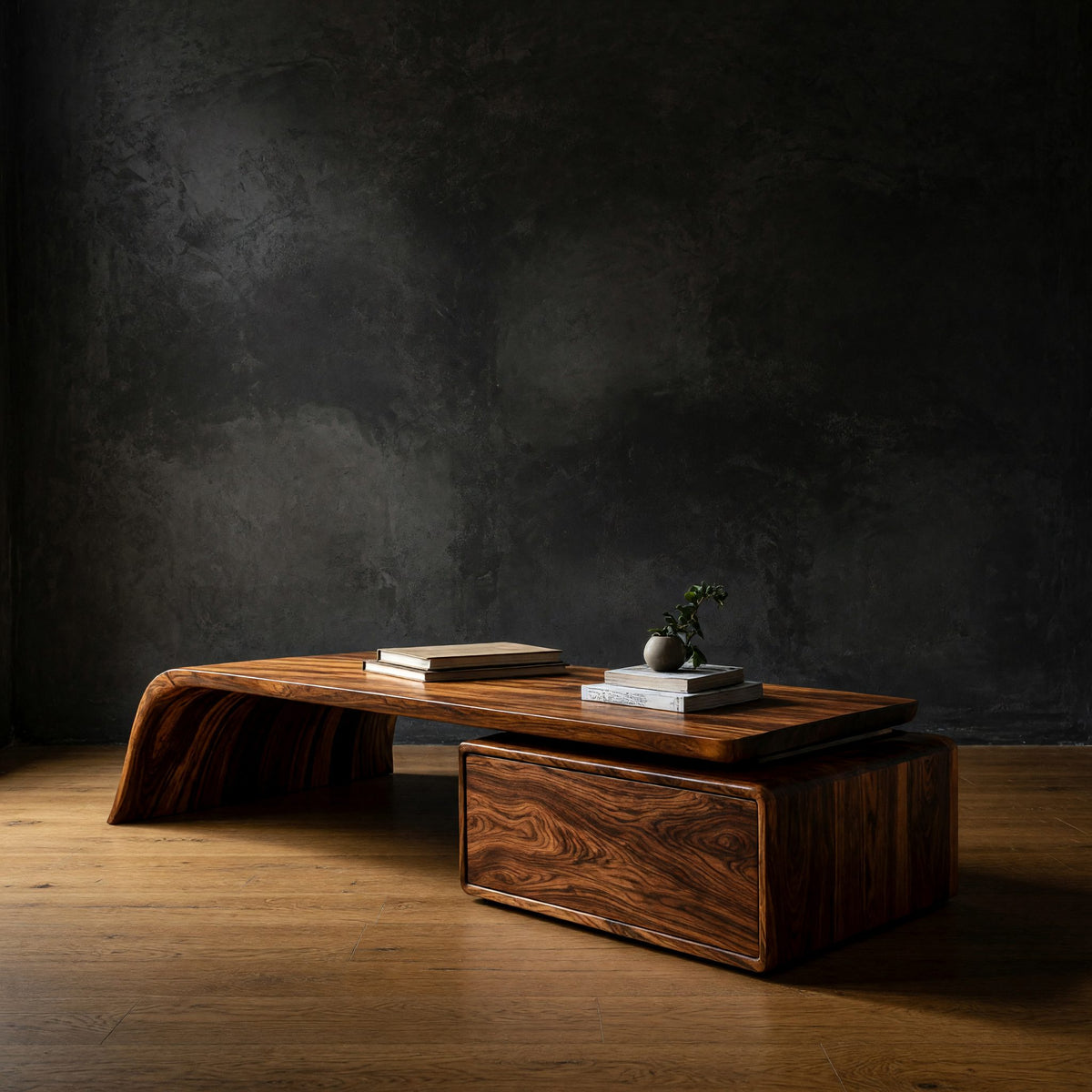 Hand-Curved Waterfall Coffee Table with Drawer Box
