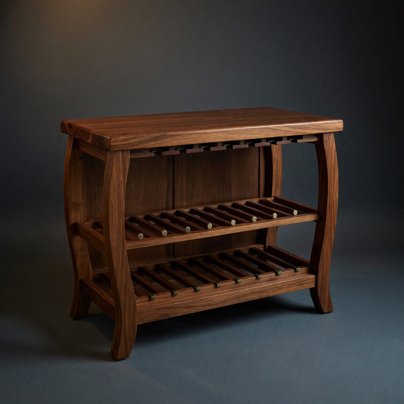 Solid Wood Bar Cabinet Sculptural Wine With Glass Rack Island