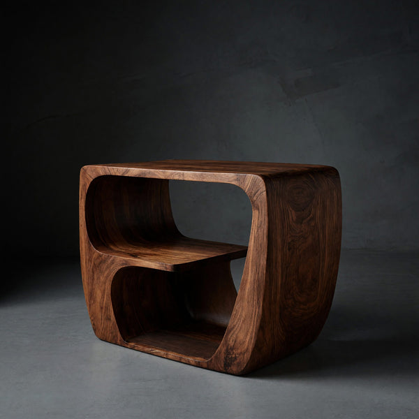 Quiet Luxury Solid Wood Side Table With Curved Design And Open Storage For Livin