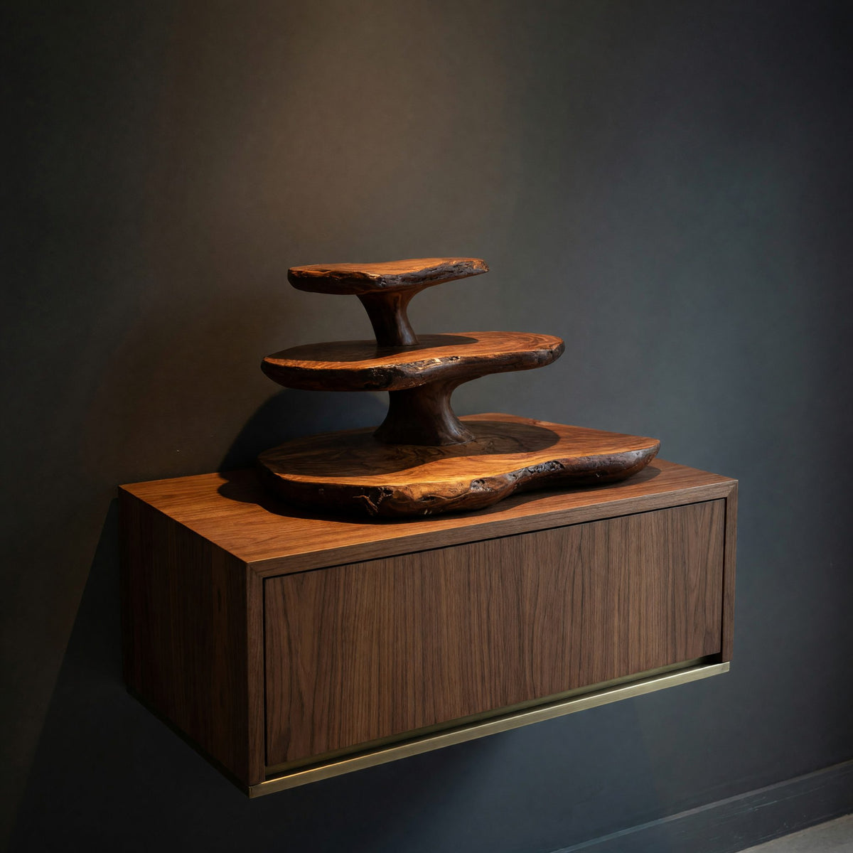 Solid Wood Corner Wall Bathroom Shelf Sculpted Tiered Clean
