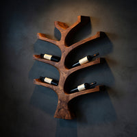 Solid Wood Wine Rack Rustic Wall Mounted Tree Branch Holder Kitchen