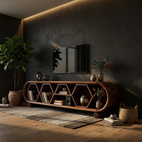 Honeycomb Walnut Media Console for Record Collections