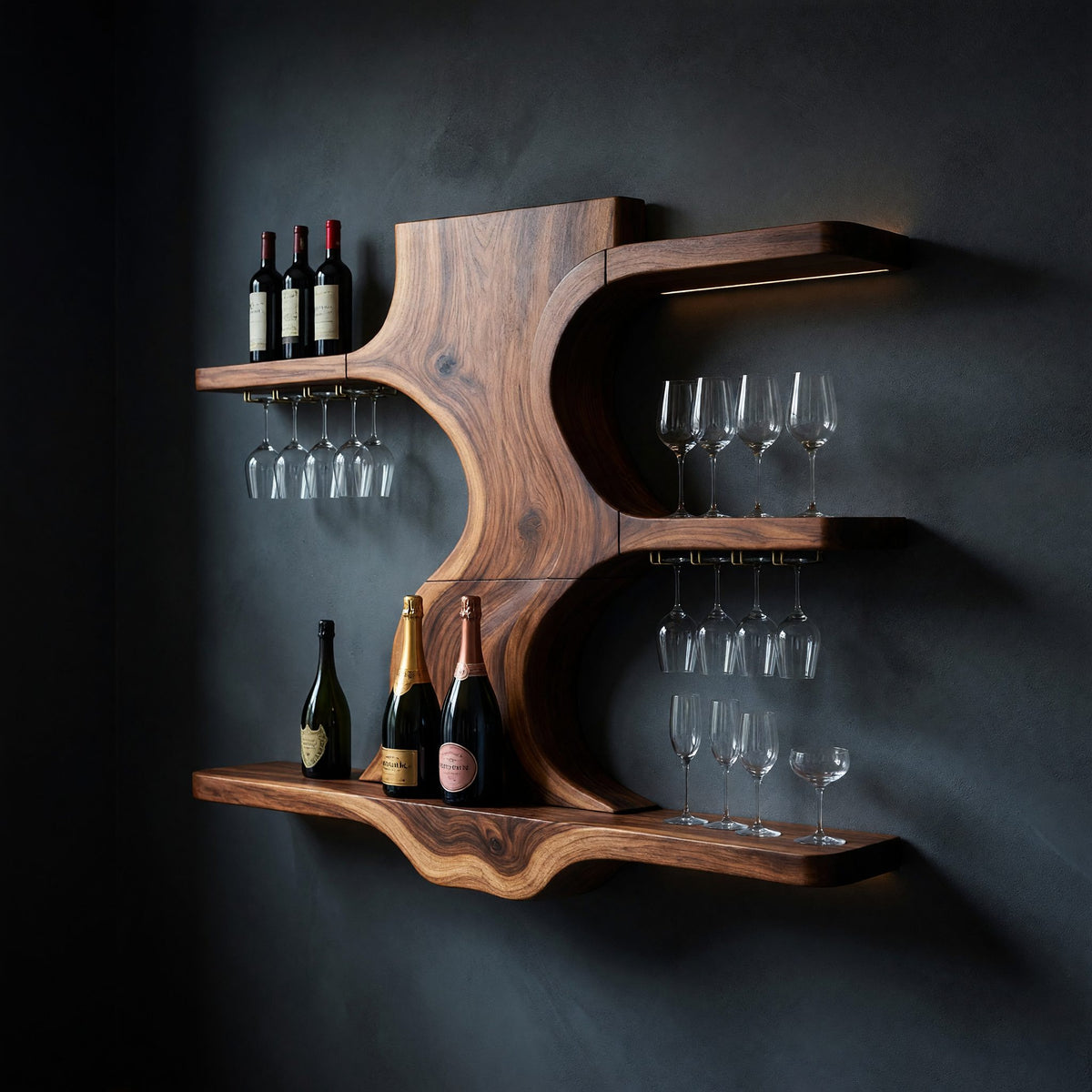 Solid Wood Wine Rack Open Shelf Entertaining Area