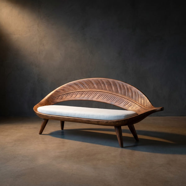 Modern Woven Leaf Shape Bench For Garden Interior Space