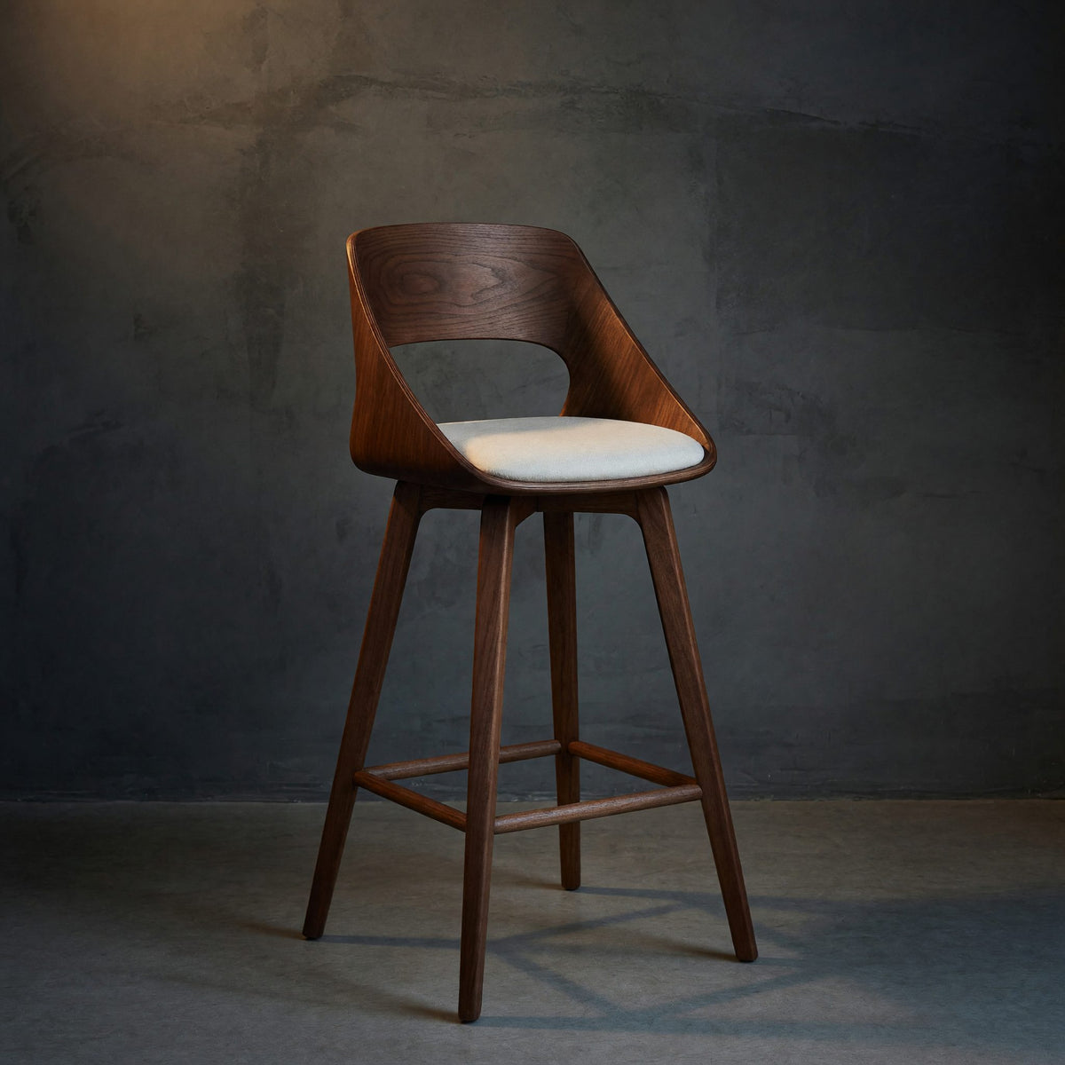 Solid Wood Bar Stool Mid Century Modern With Backrest Kitchen Home