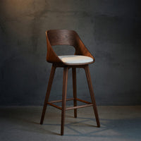 Solid Wood Bar Stool Mid Century Modern With Backrest Kitchen Home
