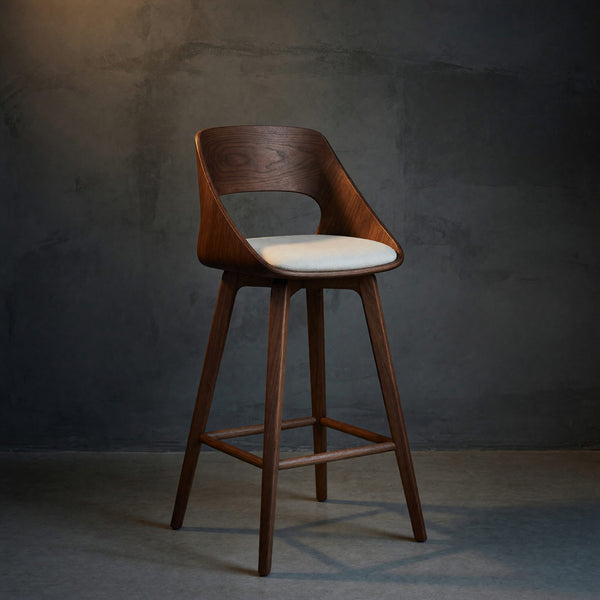 Solid Wood Bar Stool Mid Century Modern With Backrest Kitchen Home