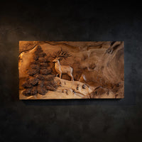 Standing Stag on a Live-Edge Slab, Wall Art Made to Order — view 1