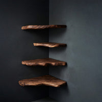 Solid Wood Natural Wood Floating Shelves Mid Century Live Edge Corner