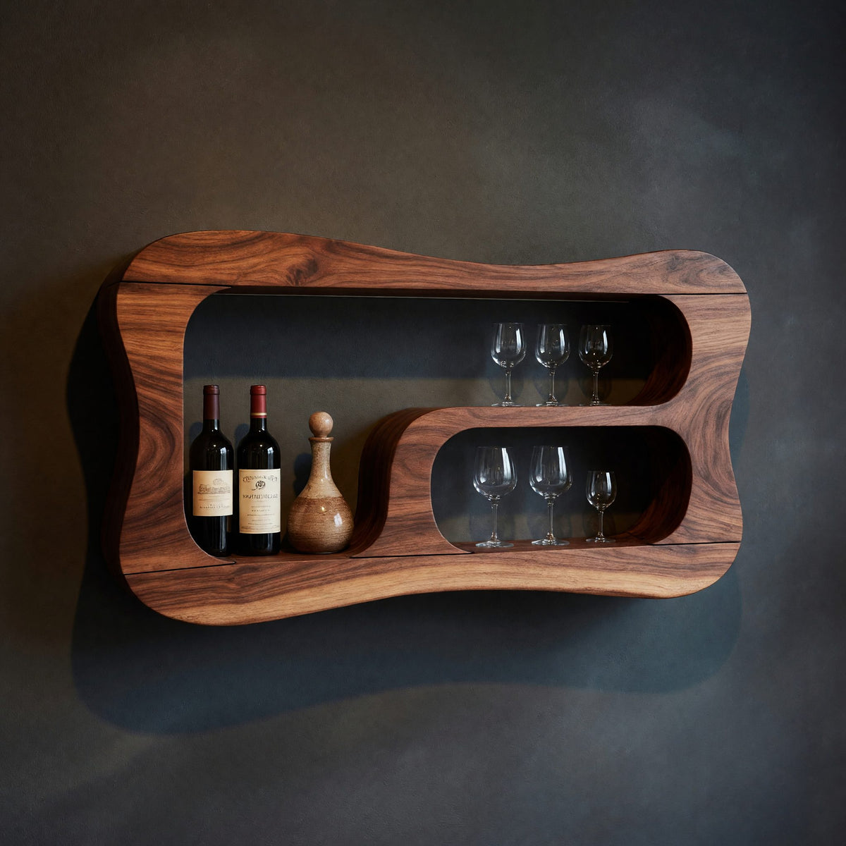 Solid Wood Wine Rack Mid Century Wall Mounted Shelf Entertaining Space