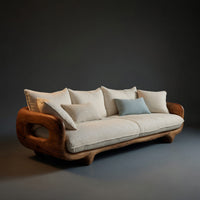 Solid Wood Sofa Farmhouse Curved With Solid Frame Living Room