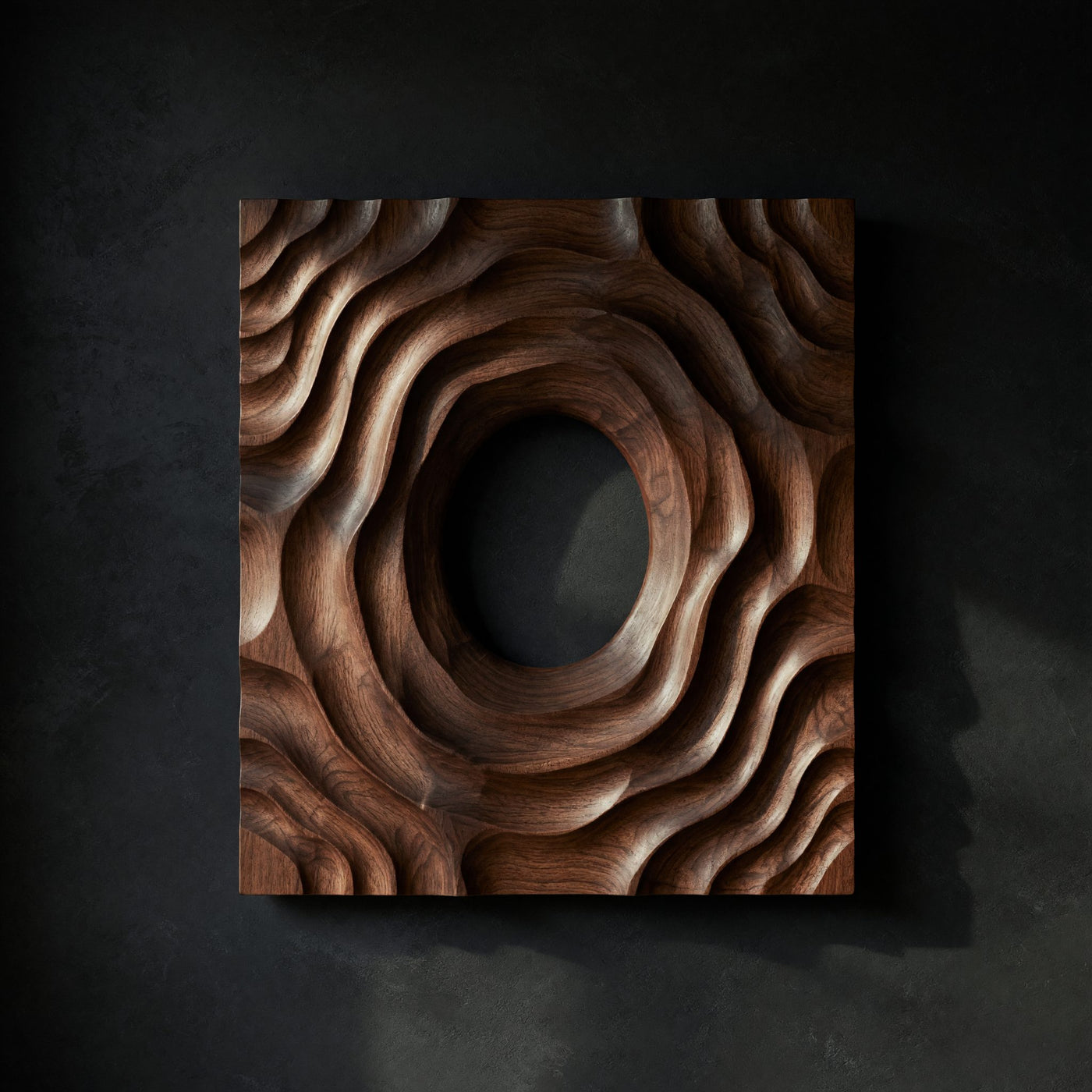 Still Pond Closing Over Stone, Carved Wood Relief