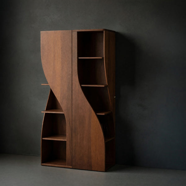 Solid Wood Bar Cabinet Curved Sculptural Doors Kitchen Living Room