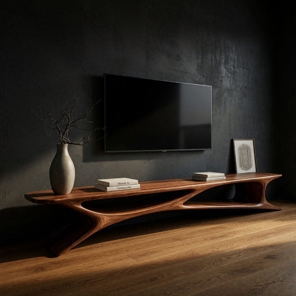 Cantilever Walnut TV Console on Sculpted Flared Legs