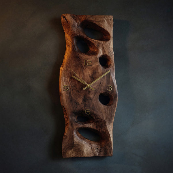 Solid Wood Clock Carved Wall Living Room