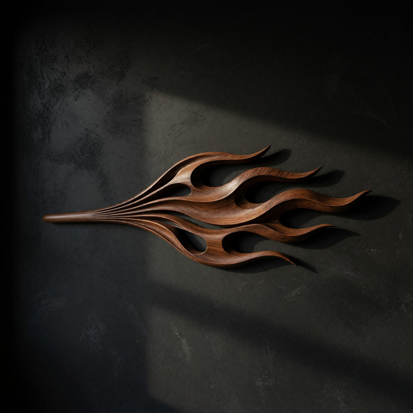 Walnut Drawn Out Into Flame, a Sculptural Wall Art Piece