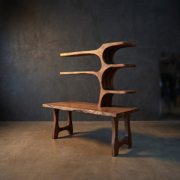 Handcrafted Wood Desk With Open Shelves For Workspace Decor