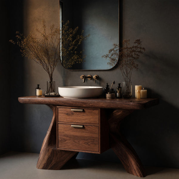 Solid Wood Live Edge Vanity Farmhouse Cozy Bathroom