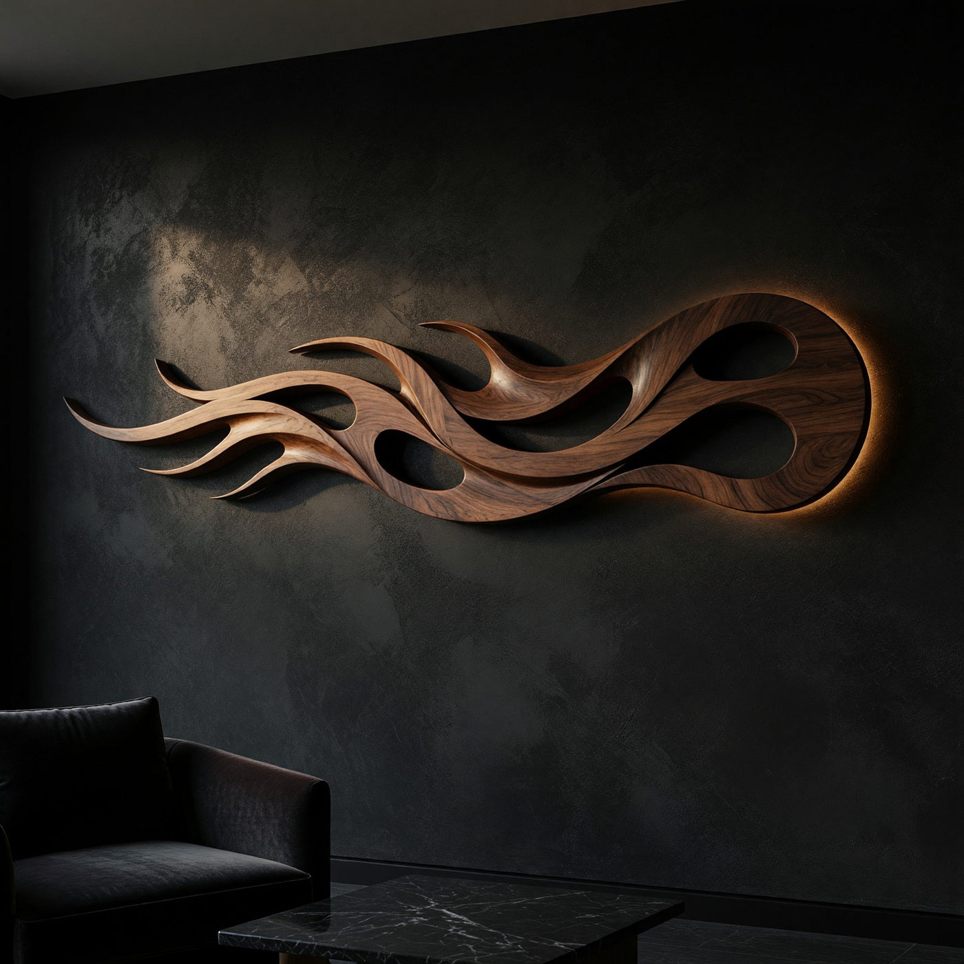 Ember Crest Walnut Wall Sculpture with Coiled Tail