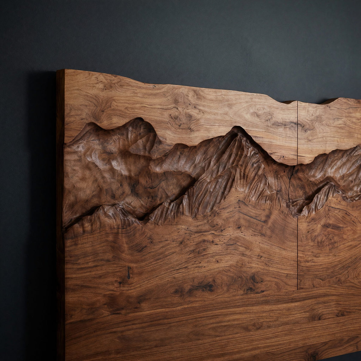 Solid Wood Headboard Rustic Mountain Relief Luxury Bedroom