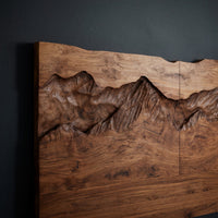 Solid Wood Headboard Rustic Mountain Relief Luxury Bedroom