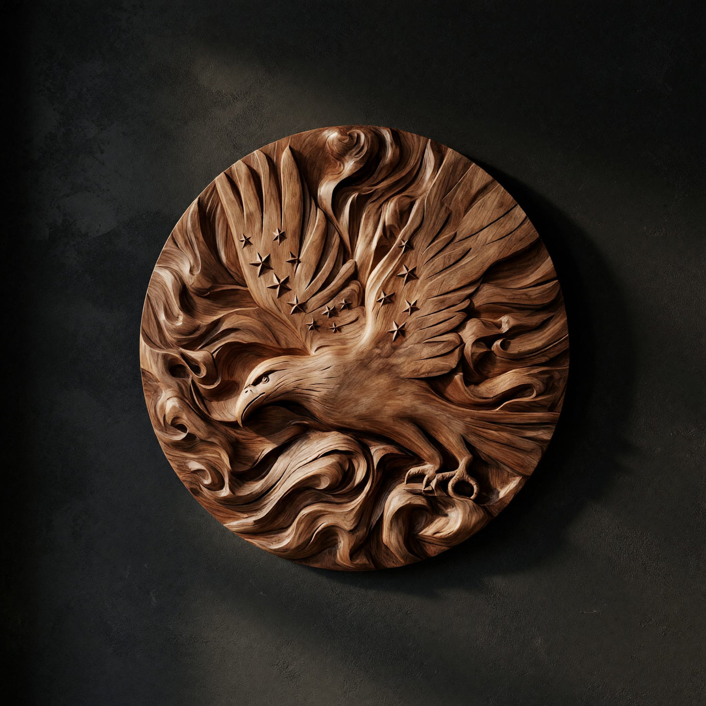 Round Eagle Medallion, Carved Wood Wall Sculpture