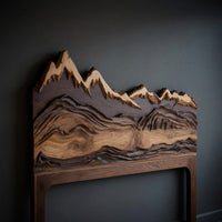 Solid Wood Headboard Mountain Carved Queen King Bed Rustic Bedroom