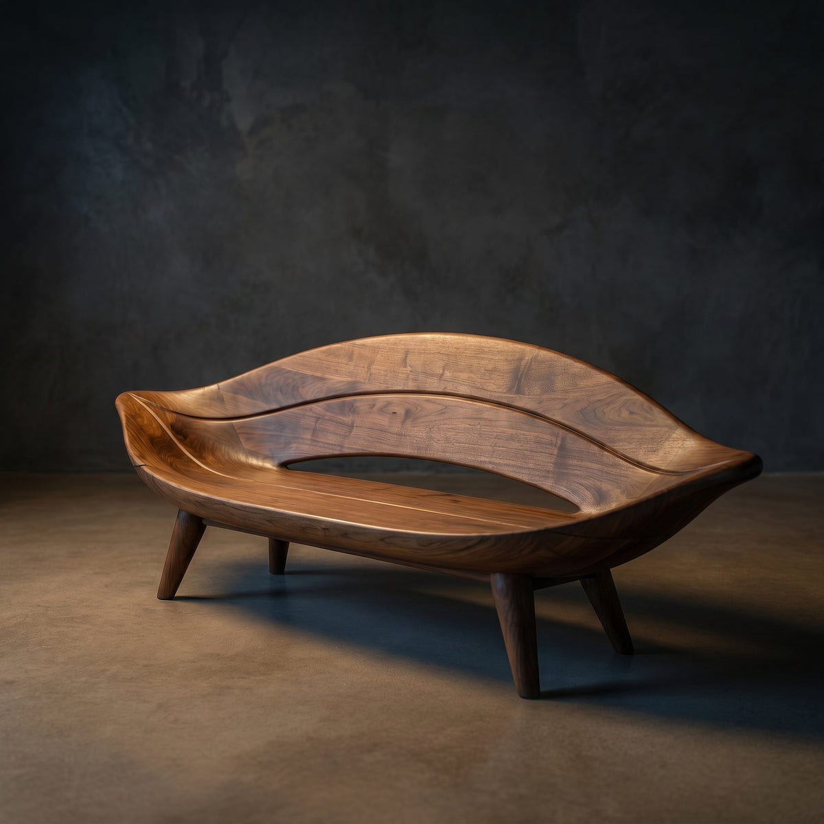 Mid Century Curved Cane Back Bench For Lounge Interior Area
