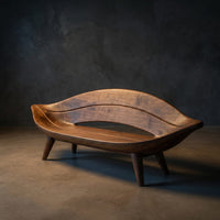 Mid Century Curved Cane Back Bench For Lounge Interior Area