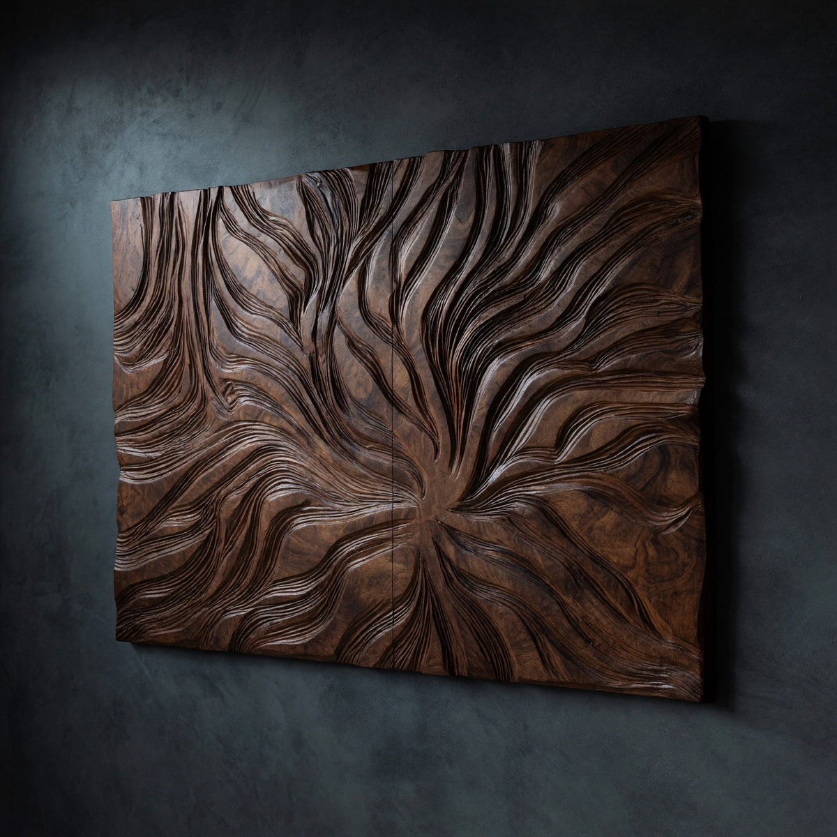 Solid Wood Headboard Abstract Flowing Grain Modern Minimalist Bedroom
